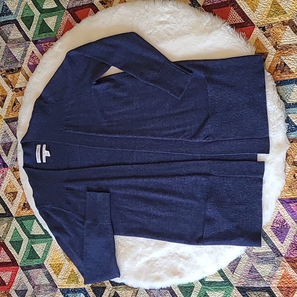 Ellen Tracy Blue 100% Extra Fine Merino Wool Casual Cozy Warm Cardigan XL